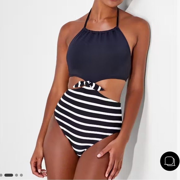 Kate Spade Breton Stripe High Neck Monokini | L - Picture 3 of 5